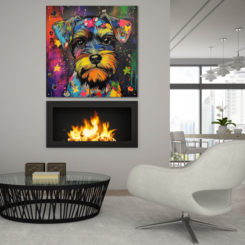  «Woof Schnauzer» par Rich Monet, art mural en verre acrylique, 36 po x 36 po, H 36 po x l 36 po