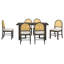 Ensemble de table de salle à manger 7 pièces Farmhouse pour table de salle à manger rectangulaire de 6 à 59,8 po avec placage de chêne vieilli et 6 chaises en rotin, mobilier de cuisine rustique pour la salle à manger-274659899