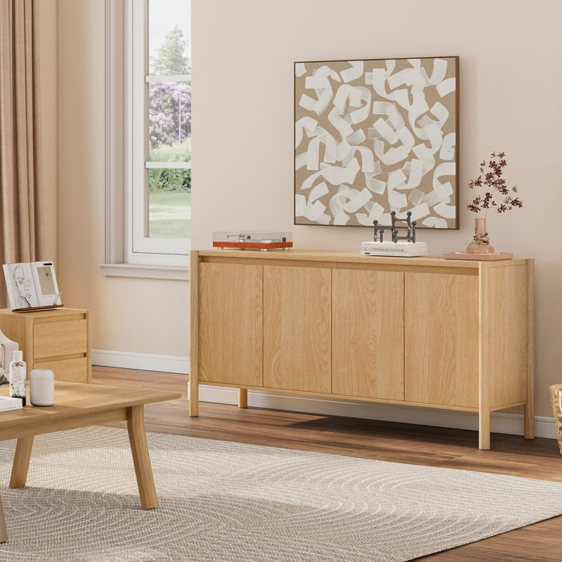 59” W Sideboard Buffet Cabinet, Credenza Storage Cabinet With 4 Doors And Adjustable Shelves For Dining Room, Living Room