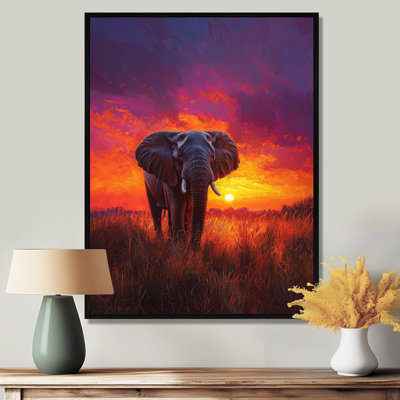 «Hartzler Elephant In The Sunset Glow», reproduction sur toile encadrée éléphant