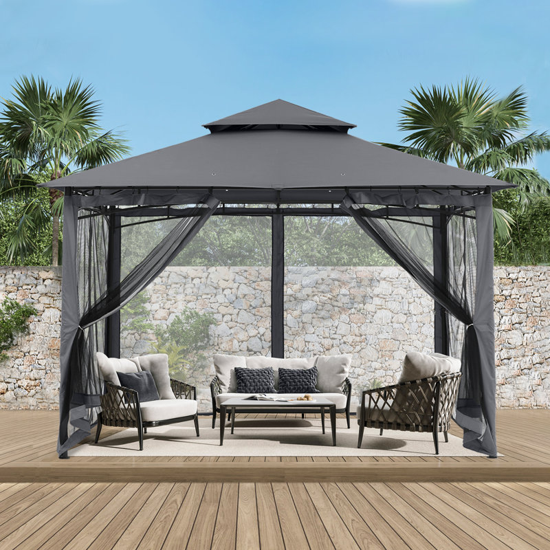 Steel Patio The Soft Roof Gazebos, 11 Ft. W x 11 Ft., Dark Gray