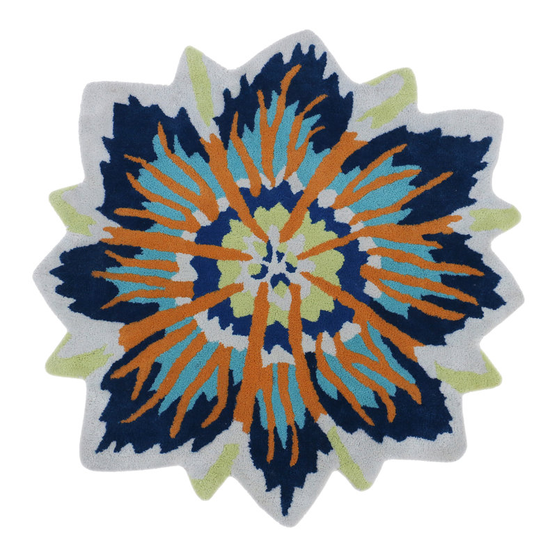 Floral Area Rug in Blue/Green/Orange, Novelty 9' x 9'