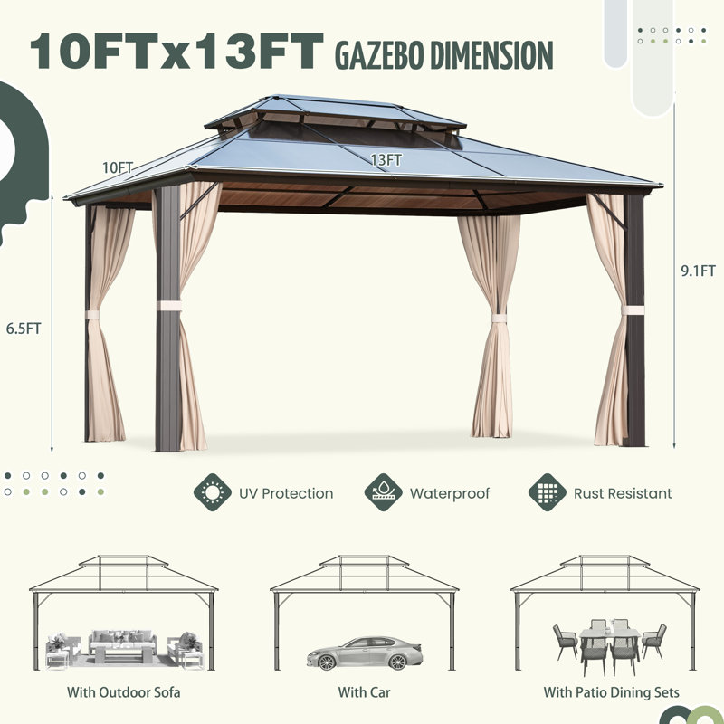 Erommy 13 Ft. W x 10 Ft. D Aluminum Patio Gazebo, PRO Premium Gazebo