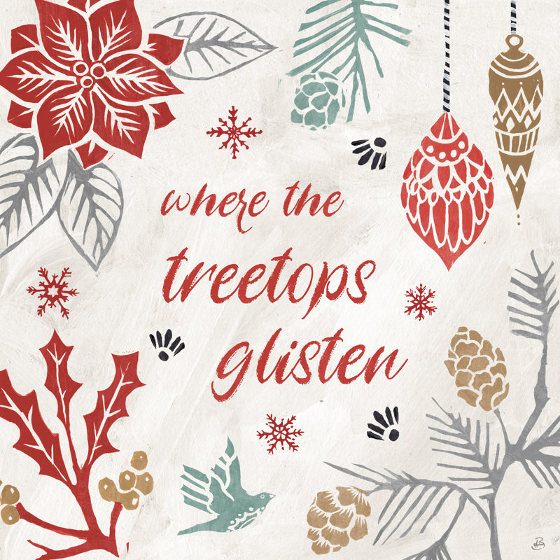 «Woodcut Christmas», impression sur toile tendue, H 12 po x l 12 po, Non, Toile avec cadre noyer