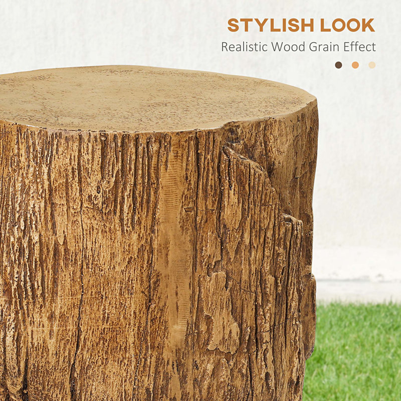 Tree Stump Stool,Round Tabletop Decorative End Table , Concrete Side Table with Wood Grain Finish for Indoors and Outdoors