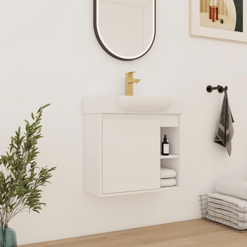 24'' Single Bathroom Vanity With Ceramic Top, White, 24"