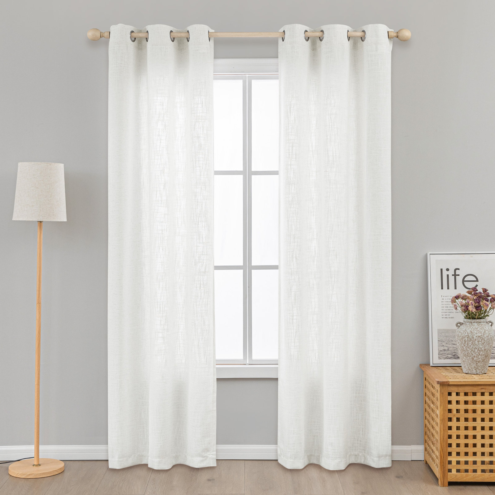 Kambi Linen Blend Semi-Sheer Curtain Panel Pair , Ivory, 52" W x 90" L