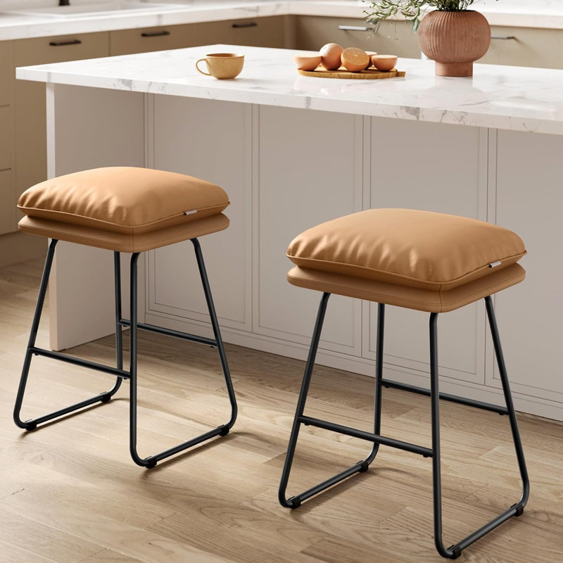 Ensemble de 2 tabourets de bar, tabourets de bar à hauteur de comptoir, tabourets de bar en cuir avec coussin moelleux