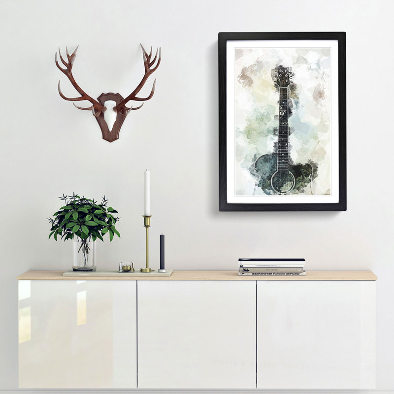 Acoustic Guitar in Abstract - Picture Frame Painting Print, Black Framed, 65cm H x 48cm W x 2cm D