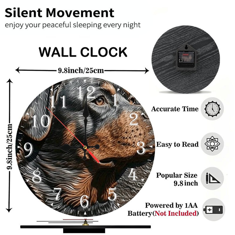 Horloge murale en bois 10 po, mouvement silencieux, à piles (piles AA non incluses), décor artistique, parfait pour les décorations