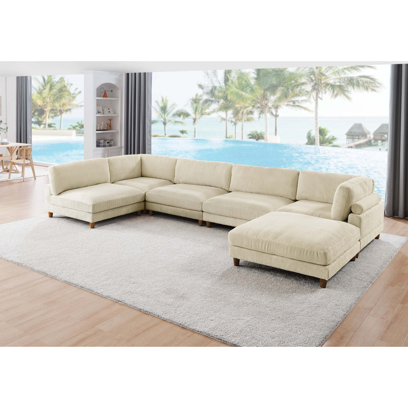 Canapé modulaire en velours côtelé Corduroy, Velours côtelé beige, H 34 po x l 178 po x P 89 po, Orienté à droite