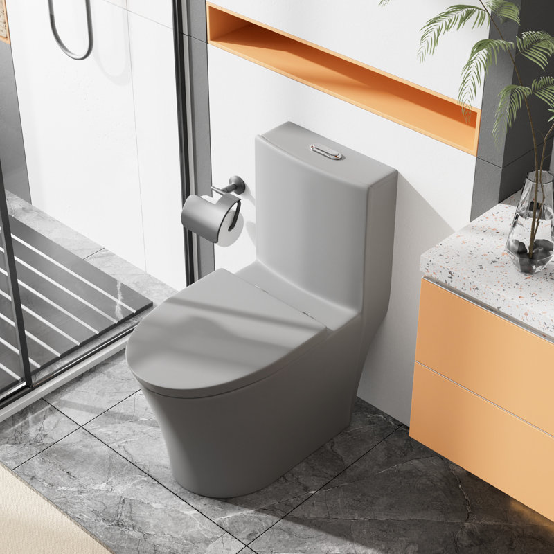 Dual Flush Grey Toilet - 1.1/1.6 , 1000G Map Score, Skirted Design, Comfort Seat, Efficient Cleaning Elongated With System Porcelain, Quick-Release Hinges