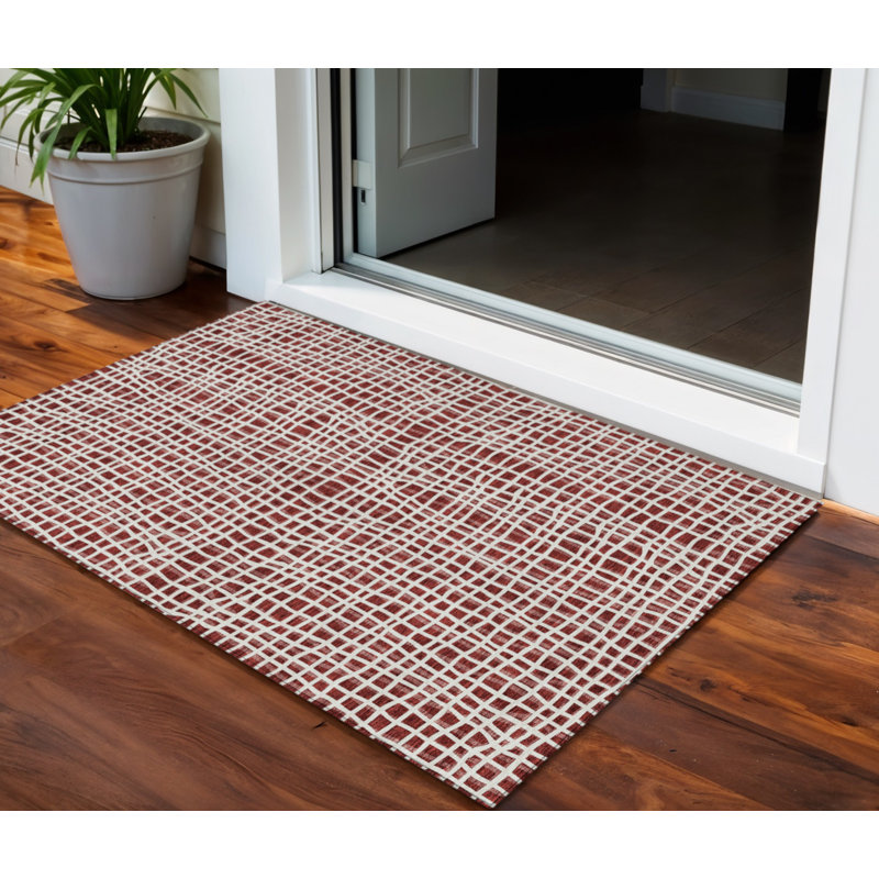 3' X 5' Ivory Striped Washable Indoor Outdoor Area Rug