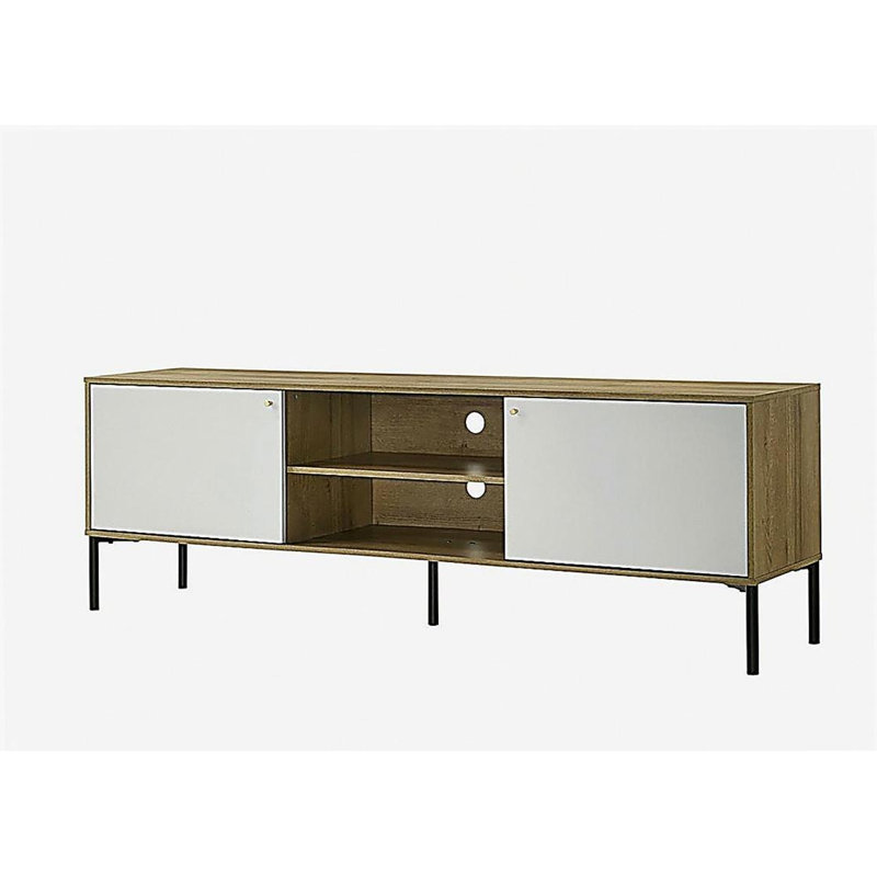 Burke 70"W White and Oak 2-Door TV Stand