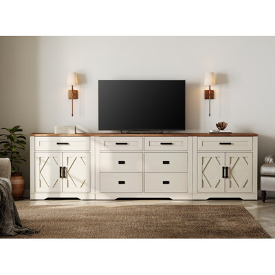 110"W Large TV Stand,3-In-1 Farmhouse Entertainment Center With Storage Barn Door Cabinet,TV Console Table With Media Cabinet And Drawers For Living R