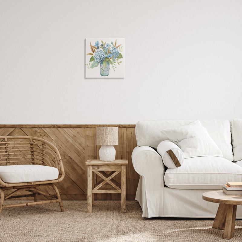 Hydrangées dans une toile Mason Jar, design par Nan, H 17 po x l 17 po