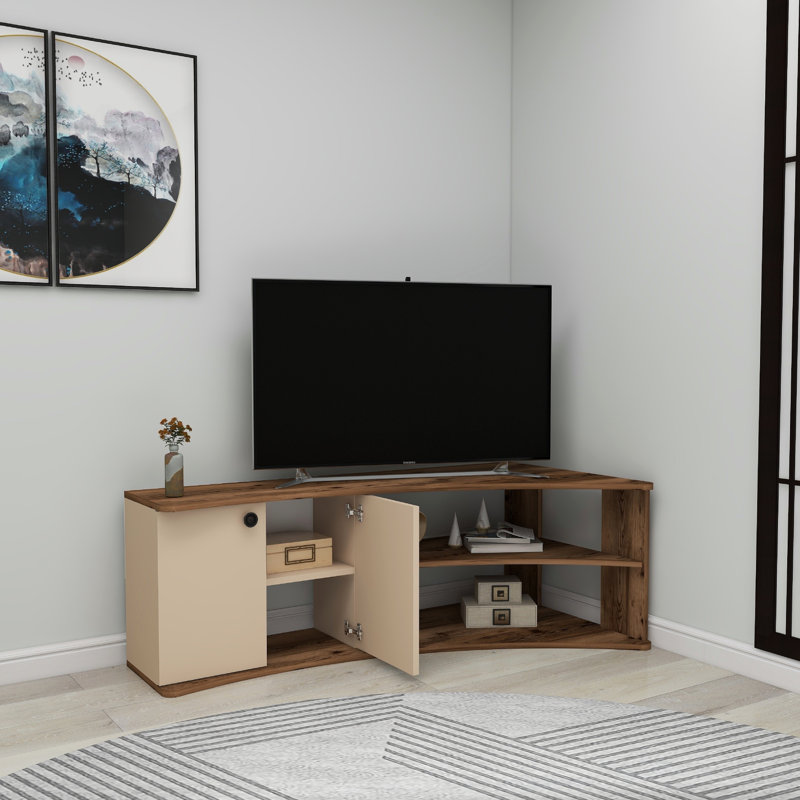TV Stand with Shelves and Cabinet Dion, Light Walnut/Beige