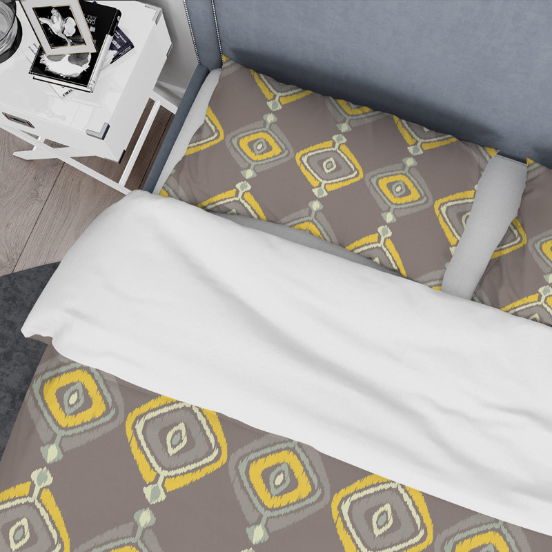 Yellow Ethnic Pattern - Abstract Duvet Cover Set - Microfiber Polyester, Twin Duvet Cover + 1 Standard Sham