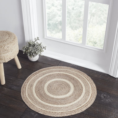 Festive Finds Mulinix Geometric Machine Made Braided Jute/Cotton/Acrylic Area Rug in Natural Cream