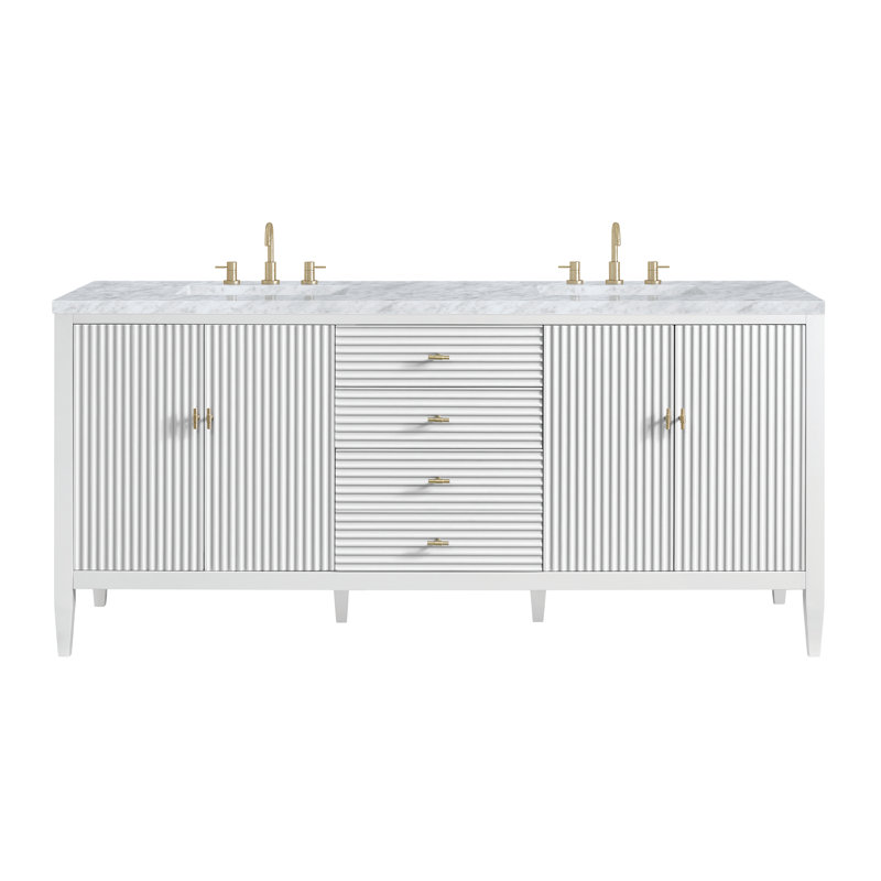 Myrrin 72'' W Double Vanity, Bright White, Carrara White, 8" Widespread