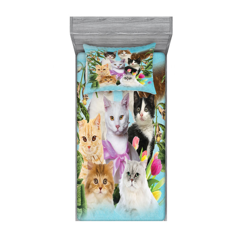 Twin Multicolor Cat Print Microfiber Sheet Set