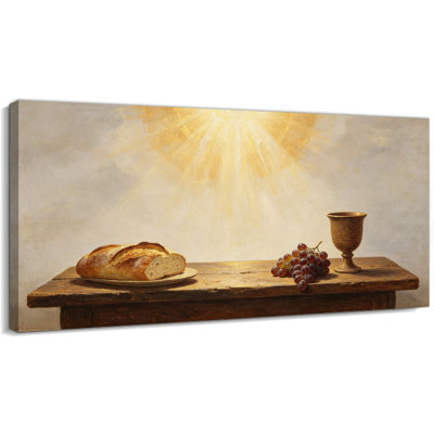 Large Heider - Communion Nature morte, dernière photo de souper pour la salle à manger, art mural chrétien pour la décoration de la salle de prière, œuvre d'art subtile, 24 po x 47 po