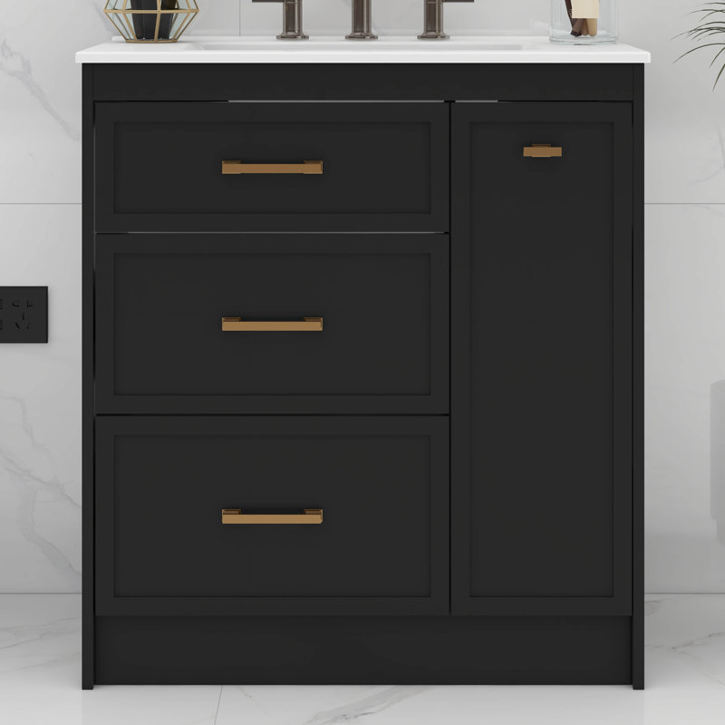 Ensemble de meuble-lavabo sur pied de 30 po avec trois tiroirs, dont un tiroir double couche, Noir