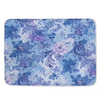 Tapis de bain bleu à motif floral