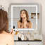 Bureau de coiffeuse avec miroir lumineux à DEL et station de charge-1745512359