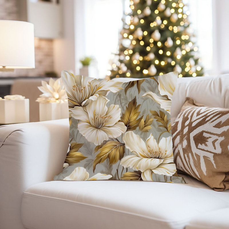 Floral Golden Flowers I Modern, 16"H x 16"W