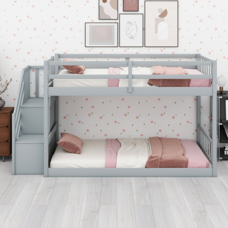 Floor Bunk Bed With Storage, Grey