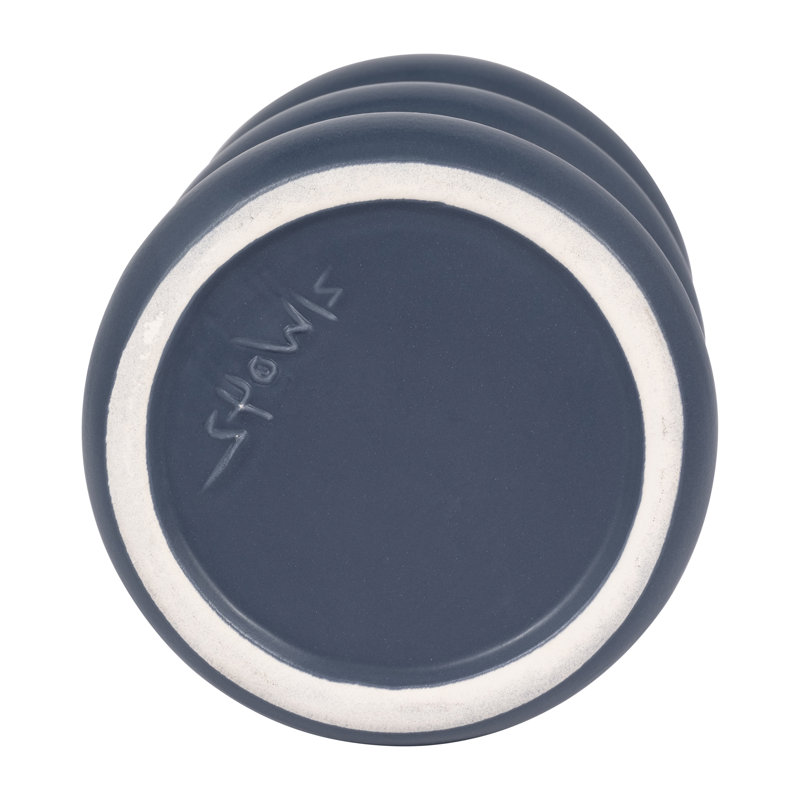 8'' Navy Blue Ribbed Ceramic Table Vase