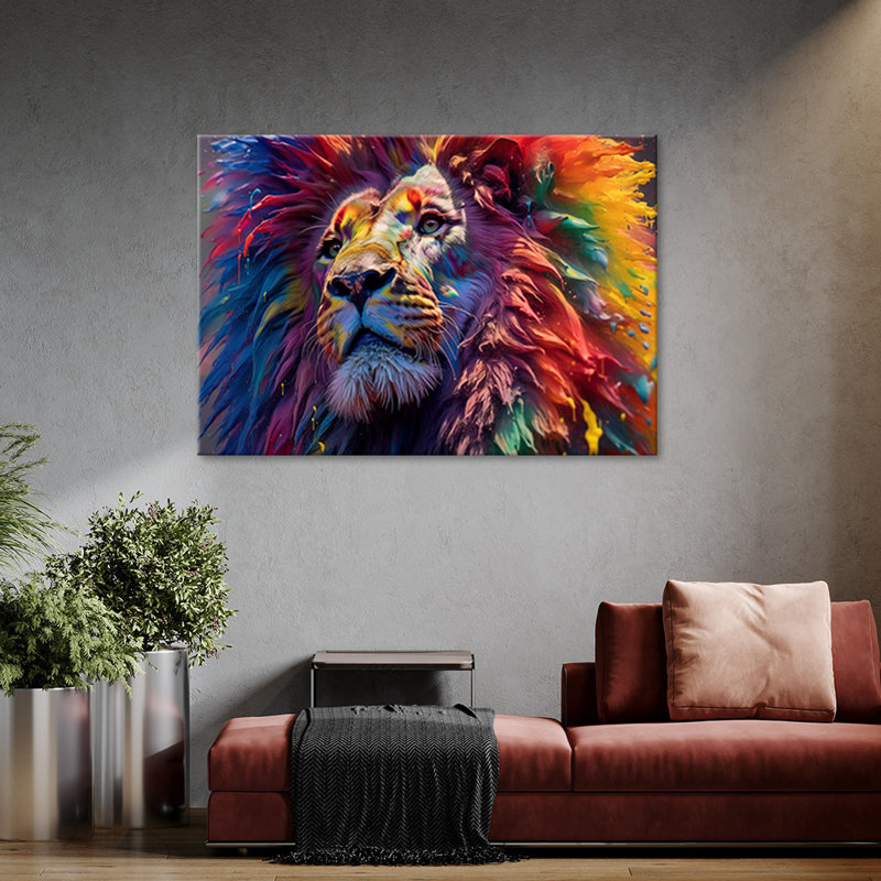 Neon Lion Africa - No Frame Print on Canvas, 80cm H x 120cm W