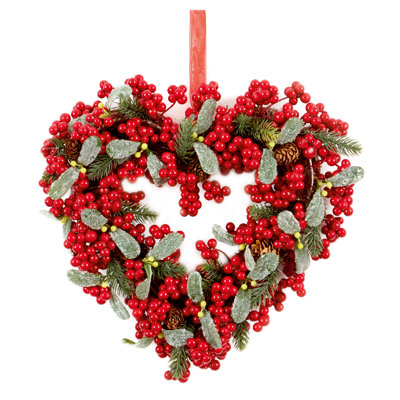 Faux Berry 30cm Heart Wreath
