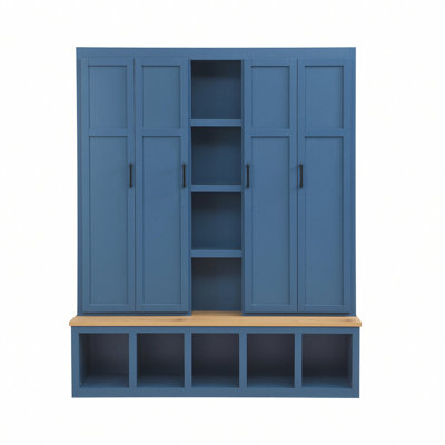 62.9"W Farmhouse 4-in-1 Hall Tree with 6 Hanging Hooks, Mudroom Wood Grain Bench with Open Compartments, Entryway Shoe Cabinet with Seating Bench for by Red Barrel Studio