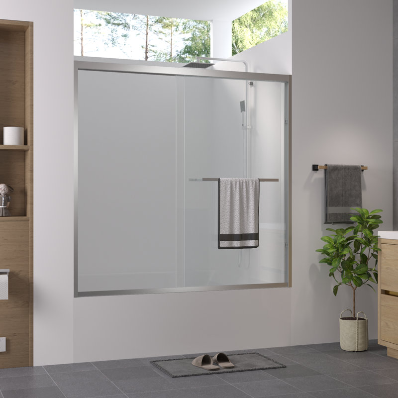 56-60-inch Chrome Aluminum Frame Double Sliding Bathtub Screen, Chrome