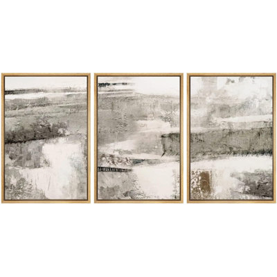 «Minimal Black Grey Landscape Abstract Shapes Modern Chic on Canvas», reproduction de 3 pièces