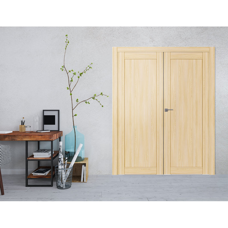 1 Panel Shaker Solid Manufactured Wood Standard Double Door, 35.5" x 83.23", Loire Ash, Left