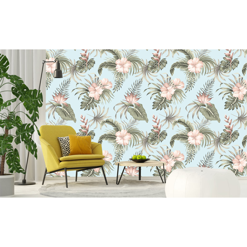 Rouleau de papier peint adhésif et colle 10 pi x l 24 po tropical hibiscus