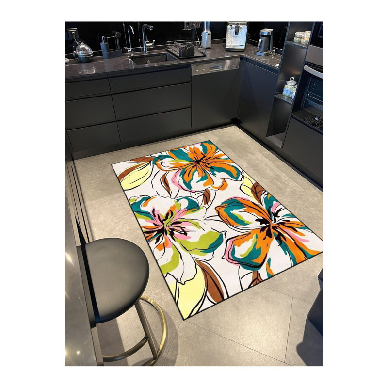 Multi Color Mixed Abstract Flower Pattern Modern Decorative Machine Washable Area Rug, Rectangle 3'11" x 5'11"