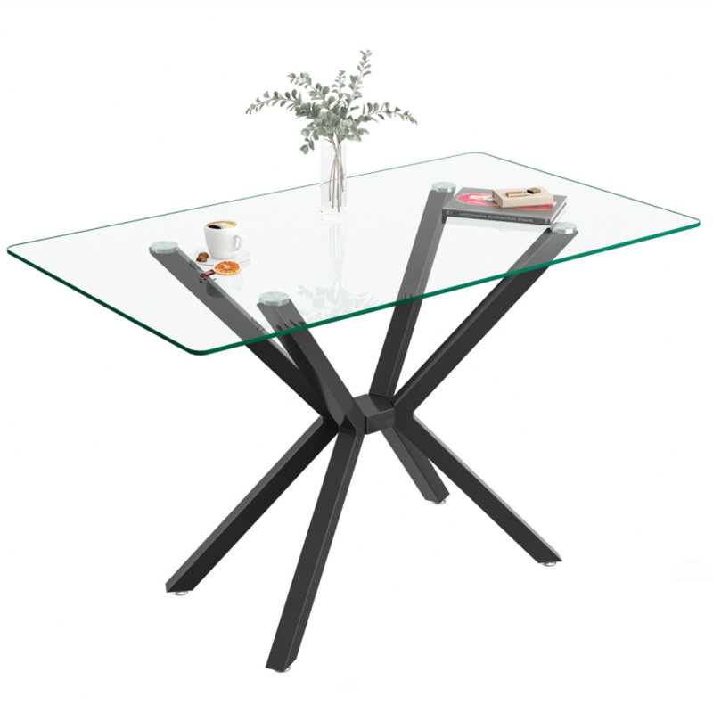 Rectangular Clear Black Glass Dining Table