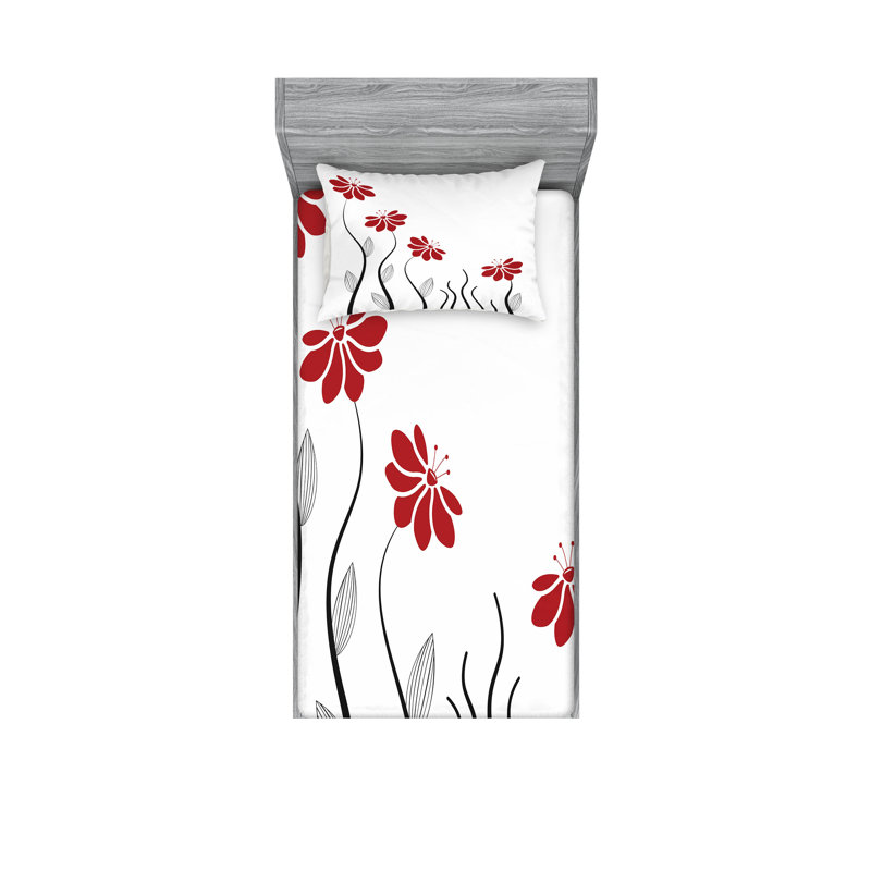 Drap-housse et coussin décoratif Ambesonne, rouge et noir, Ensemble de draps pour lit simple + 5 pièces supp