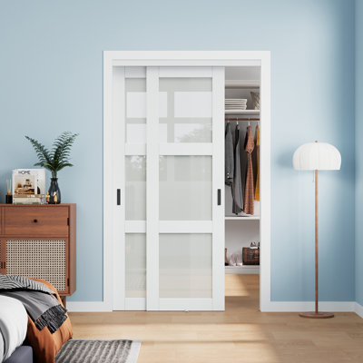  Portes de placard coulissantes 80 "en verre trempé givré 3 Lite avec quincaillerie 80"