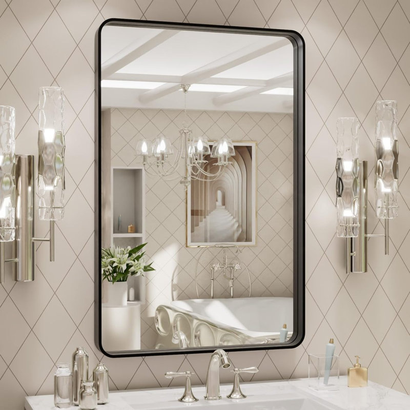 Black Aluminium Frame Bathroom Mirror, 29.93" x 22.93"