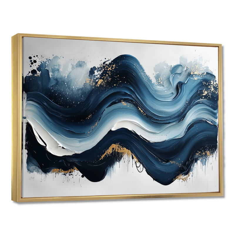 Encre monochrome Echo of River I - Op Art, art mural, H 30 po x l 40 po, Impression encadrée flottante, Doré