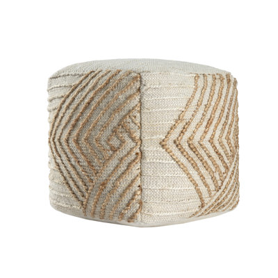 Bleached/Natural Contemporary Striped Hand-Woven Jute Blend Cube Ottoman Pouf