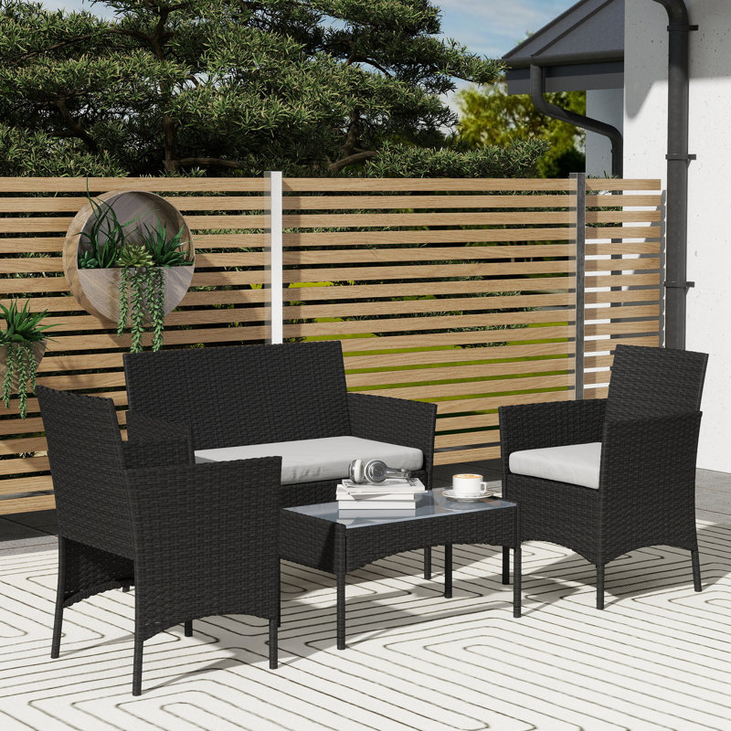 Rattan Sofa Set, Grey, Black
