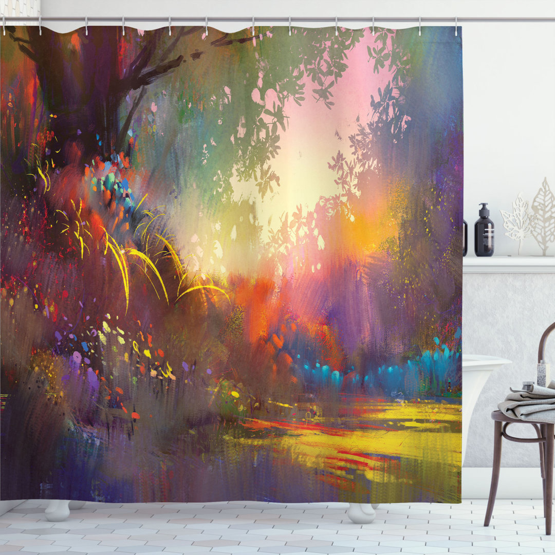 Magical Lake with Brush Effects Surreal Nature Elf Tranquil Art Print Shower Curtain Set East Urban Home