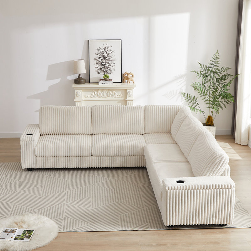 Canapé cylindrique en L 110 po Cylan, Beige