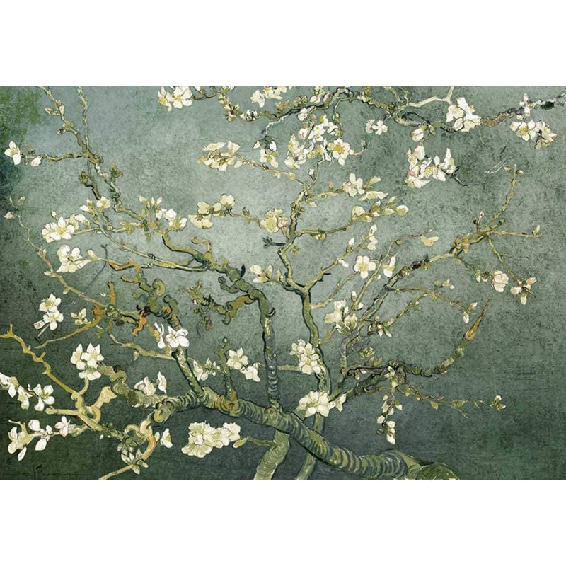Almond Blossom Vincent Van Gogh, Floral Mural, Vintage Boho Removable Contact Paper, 144" W x 100" L, Vert grisâtre